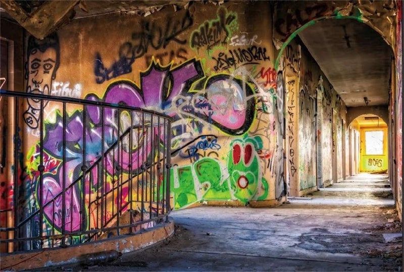 Yeele 10x8ft Urban Street Graffiti Wall Backdrop for Pictures Retro Abandoned School Building Photography Background Children Kids Adult Photo Booth Shoot Vinyl Studio Props Y2WH00602 - Image 1